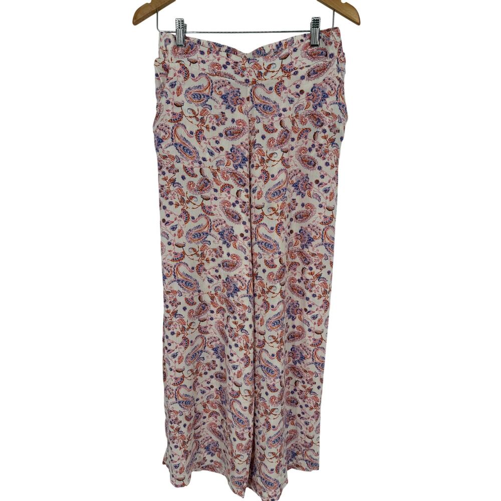 Jessica Simpson Paisley Boho Flowy Pants SZ S Pockets Pull On Hippy Cream
